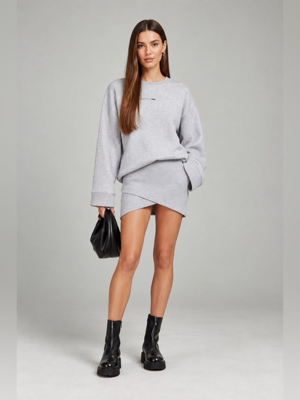Lovers And Friends Jaida Mini Dress Small Heather Grey Sweatshirt Model Off Duty